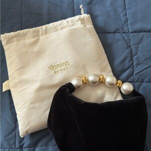 Vanina Echappe Bag Black Velvet Headband with Pearl and Gold Accents
